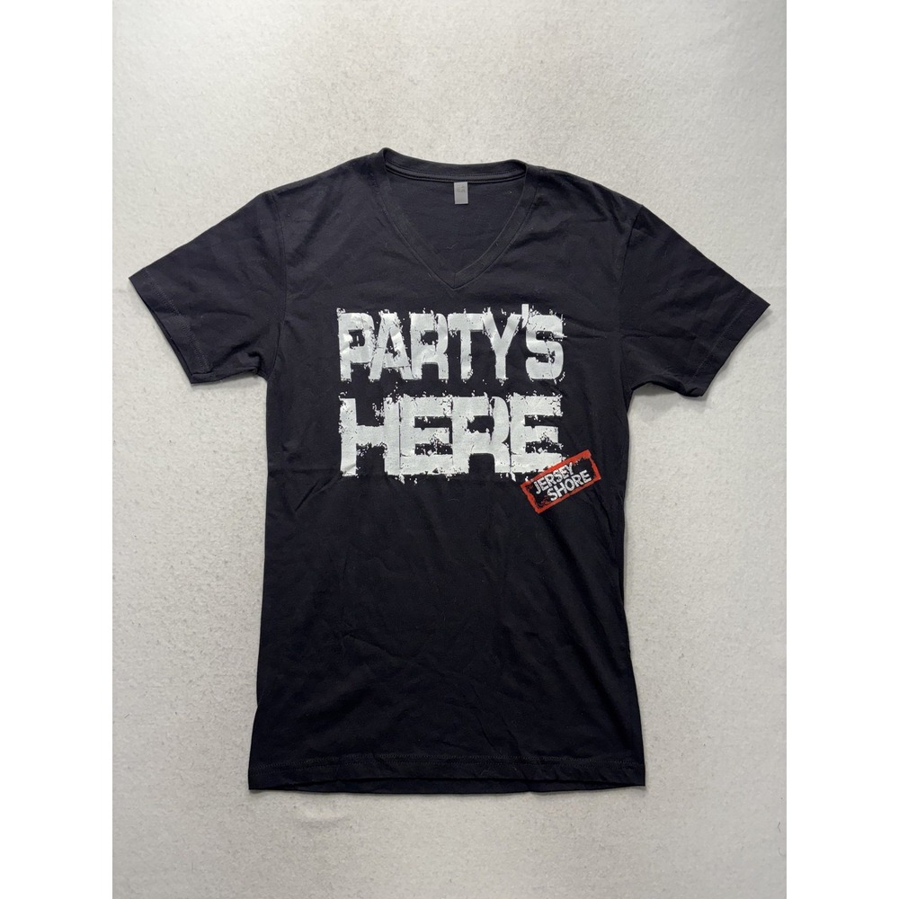 Next Level Apparel Mens Small Black Party's Here Jersey Shore Graphic Tee V-Neck
